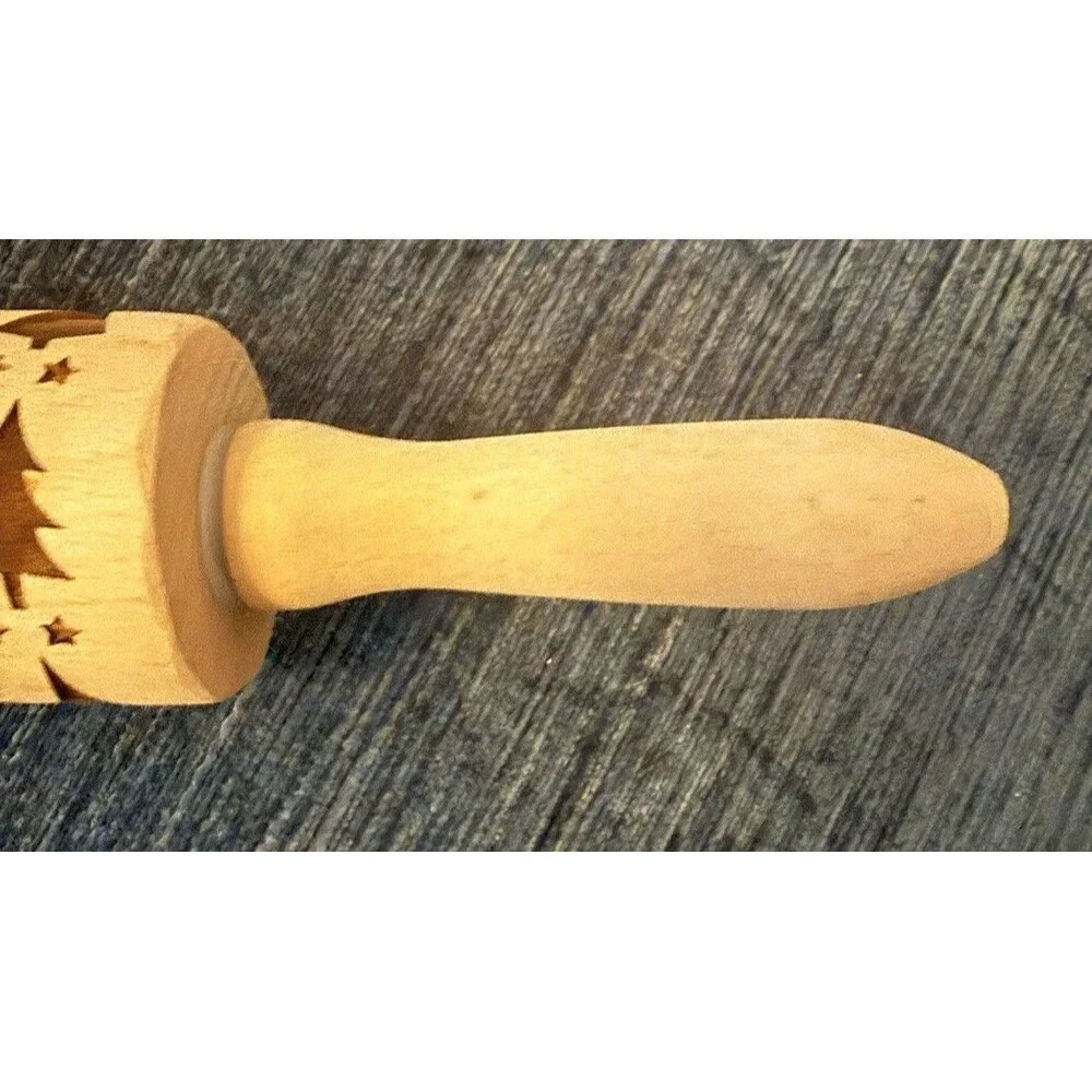 Embossing Rolling Pin Wooden Engraved Stars & Trees